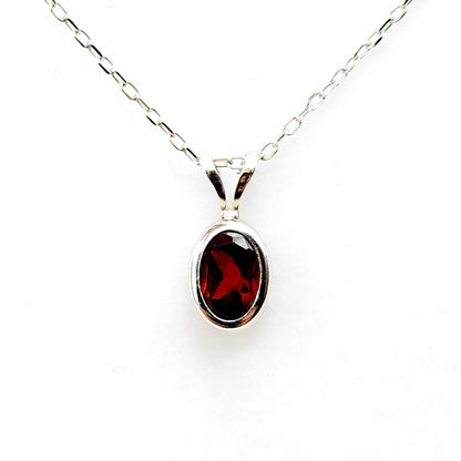 Garnet Pendant Necklace, 14K White Gold Genuine Garnet 7x5mm Pendant, January Birthstone, Garnet Jewelry, Garnet  Handmade Pendant