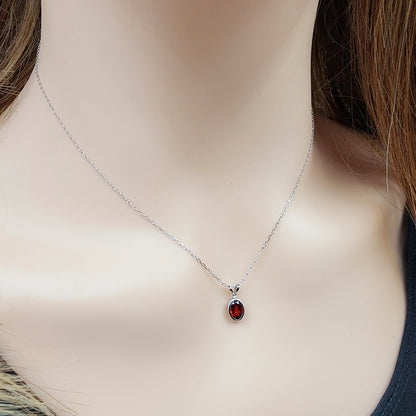 Garnet Pendant Necklace, 14K White Gold Genuine Garnet 7x5mm Pendant, January Birthstone, Garnet Jewelry, Garnet  Handmade Pendant