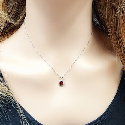 Garnet Pendant Necklace, 14K White Gold Genuine Garnet 7x5mm Pendant, January Birthstone, Garnet Jewelry, Garnet  Handmade Pendant