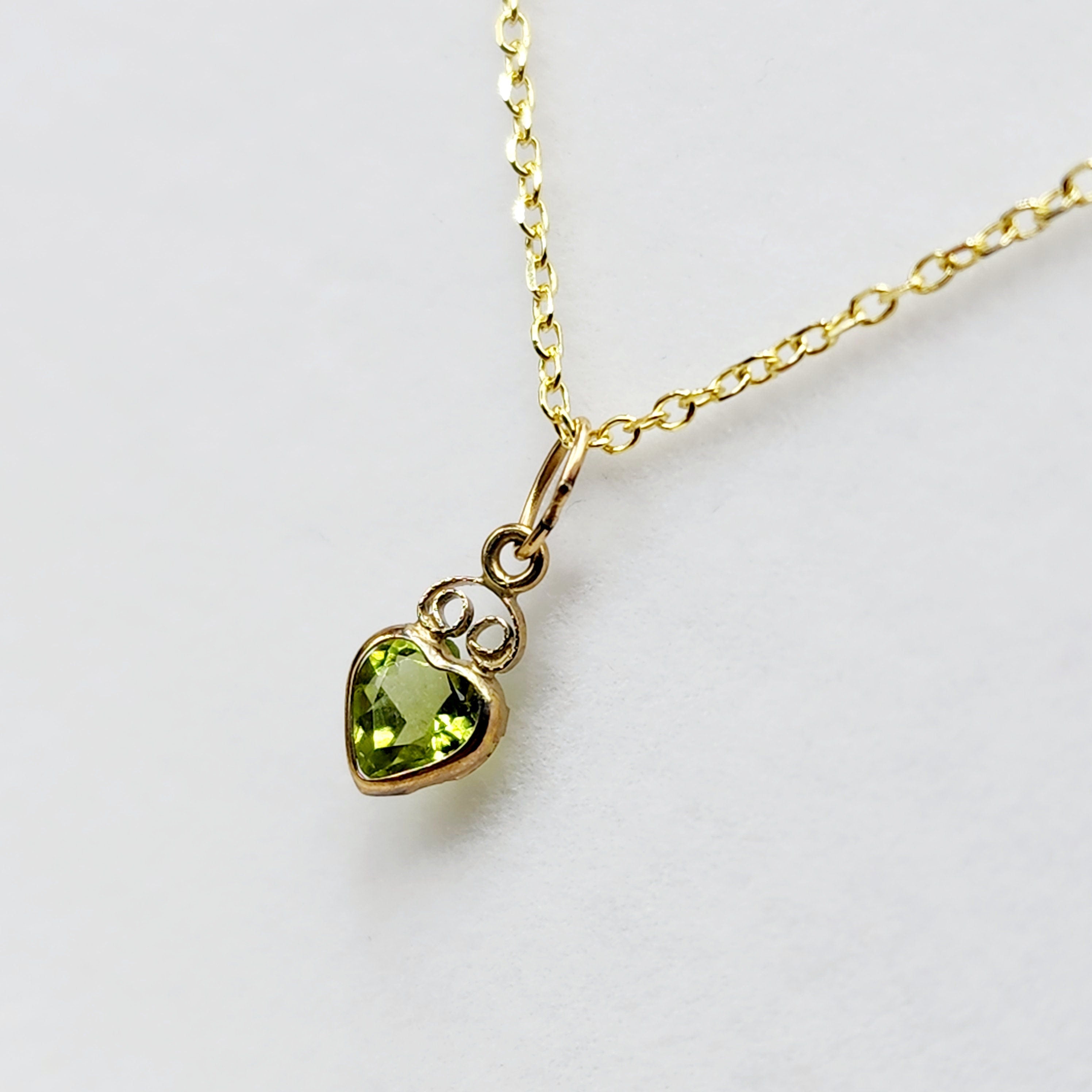 Gold Peridot Pendant Necklace | 14K Yellow Gold Genuine Heart Shape Peridot 5mm Pendant For Gift, August Birthstone, Green Gemstone Jewelry