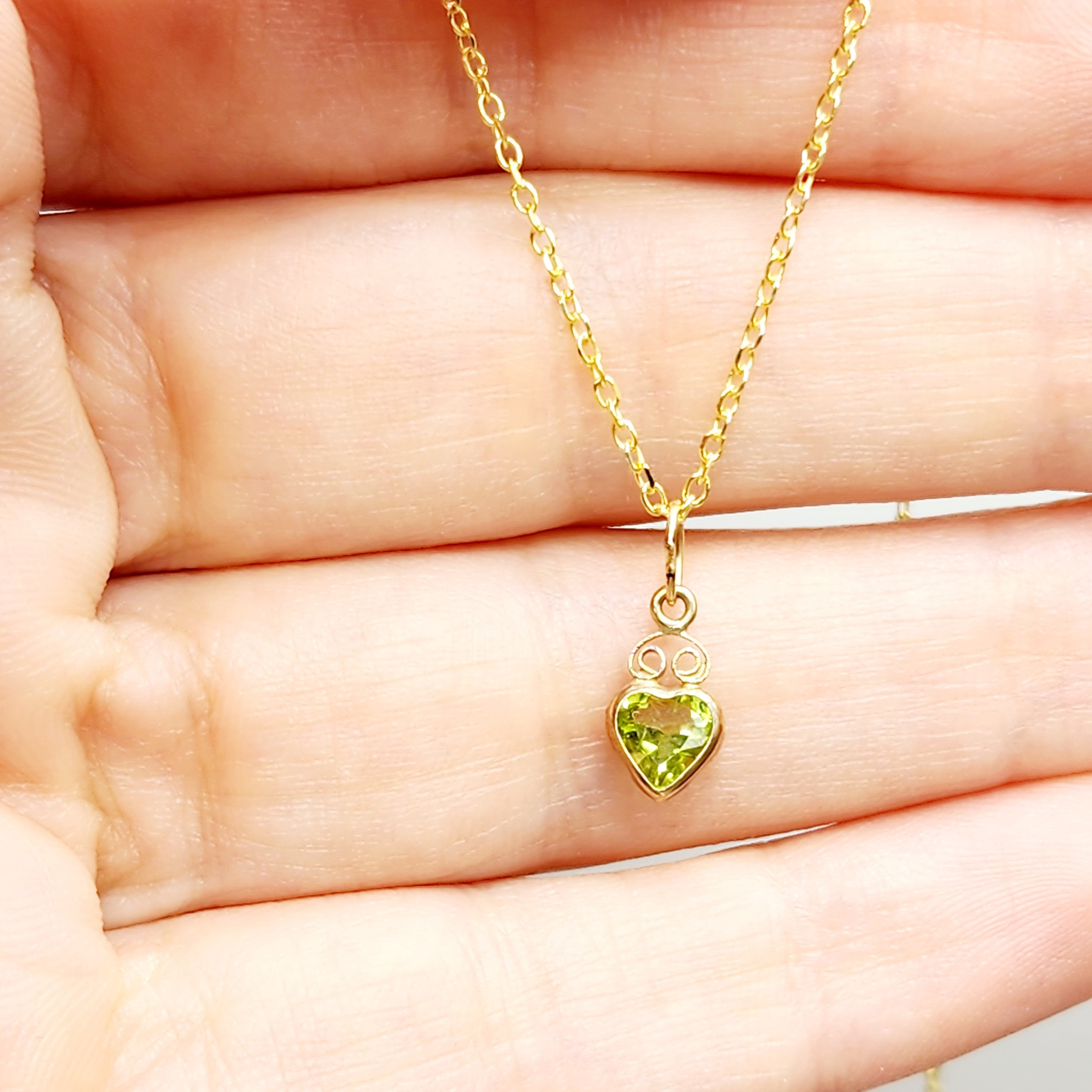Gold Peridot Pendant Necklace | 14K Yellow Gold Genuine Heart Shape Peridot 5mm Pendant For Gift, August Birthstone, Green Gemstone Jewelry