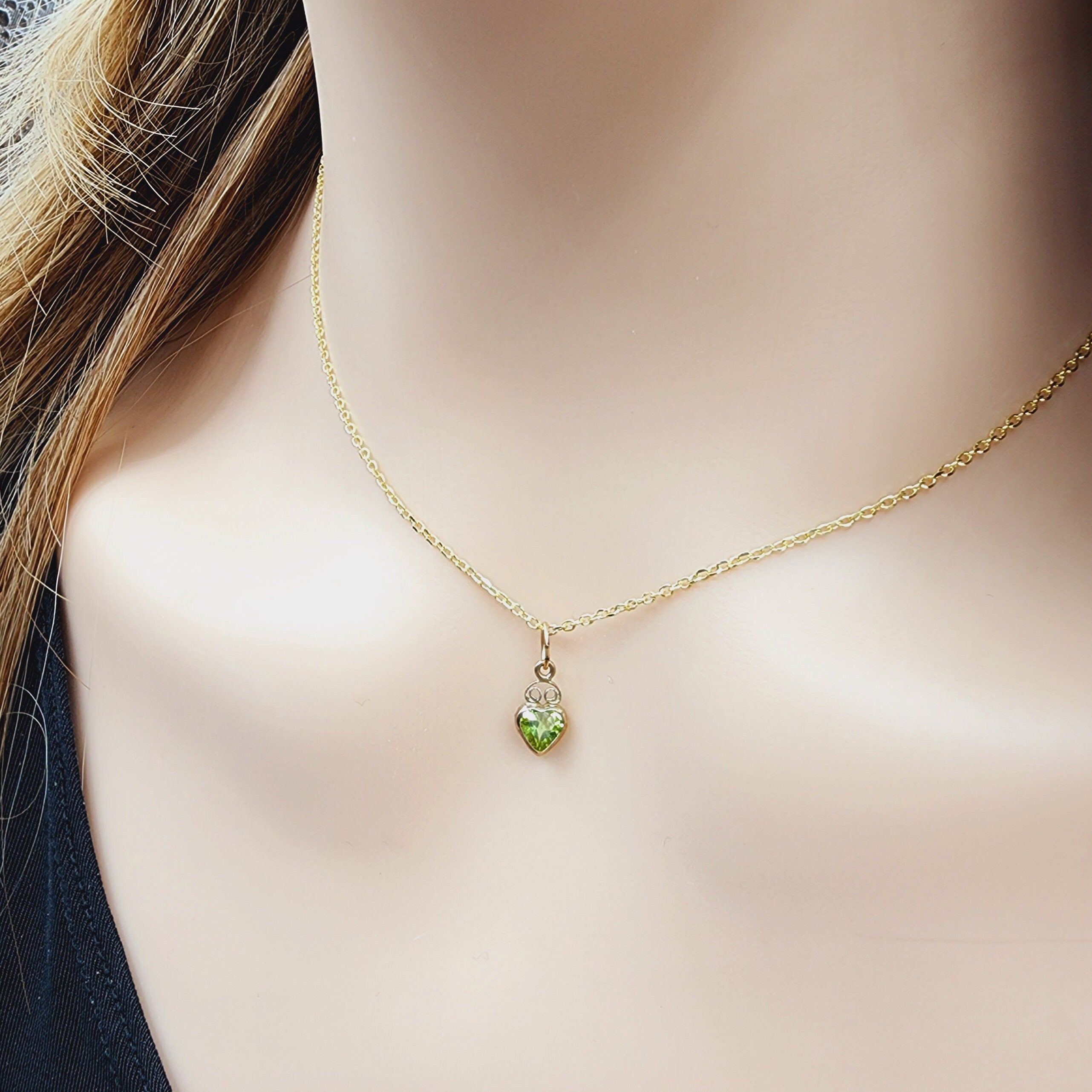 Gold Peridot Pendant Necklace | 14K Yellow Gold Genuine Heart Shape Peridot 5mm Pendant For Gift, August Birthstone, Green Gemstone Jewelry