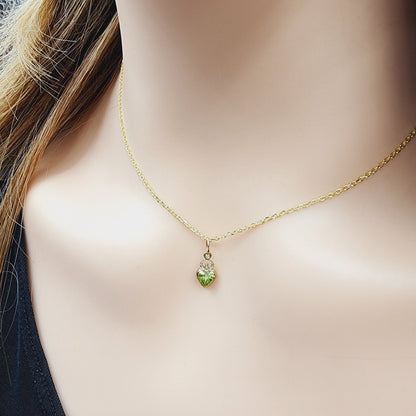 Gold Peridot Pendant Necklace | 14K Yellow Gold Genuine Heart Shape Peridot 5mm Pendant For Gift, August Birthstone, Green Gemstone Jewelry