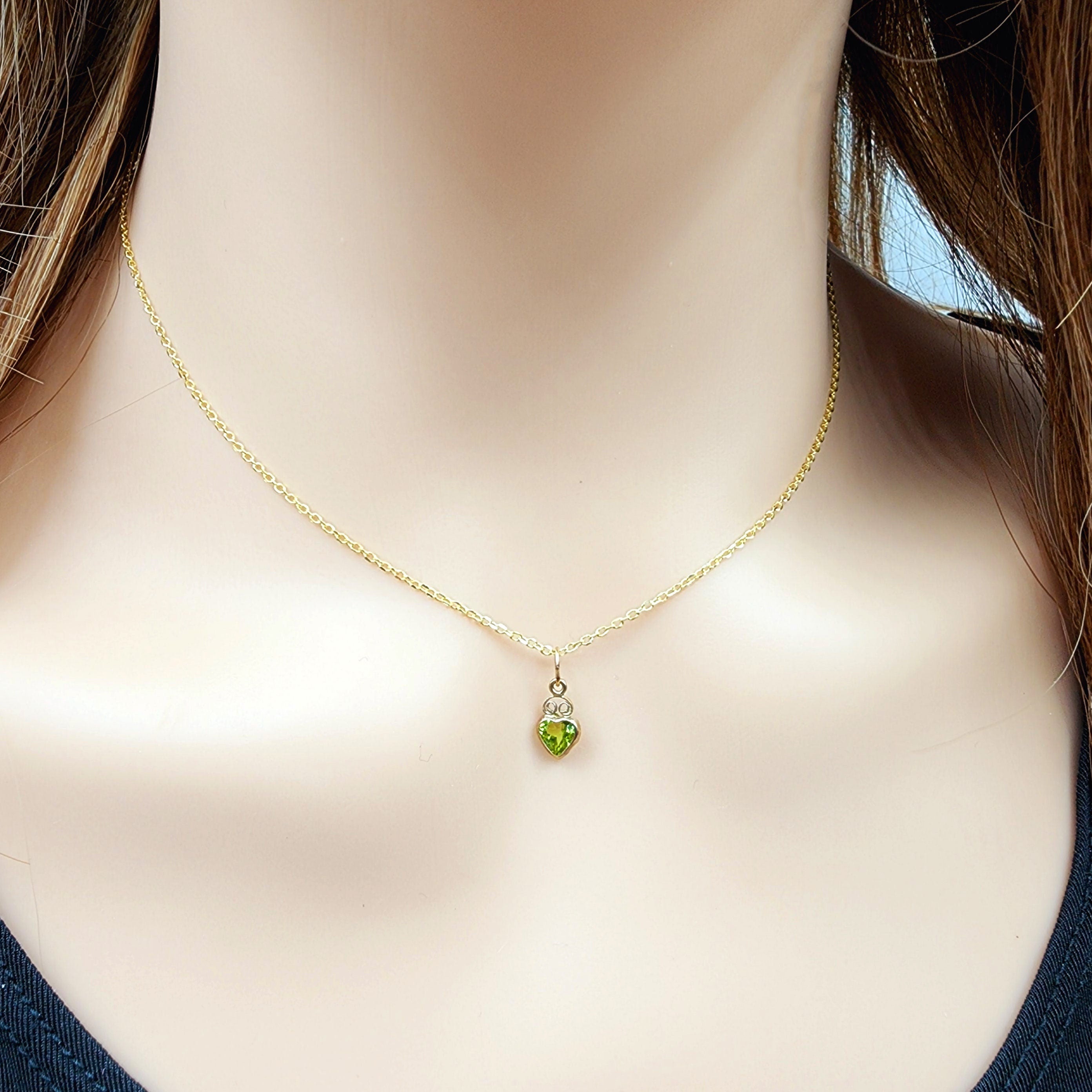 Gold Peridot Pendant Necklace | 14K Yellow Gold Genuine Heart Shape Peridot 5mm Pendant For Gift, August Birthstone, Green Gemstone Jewelry