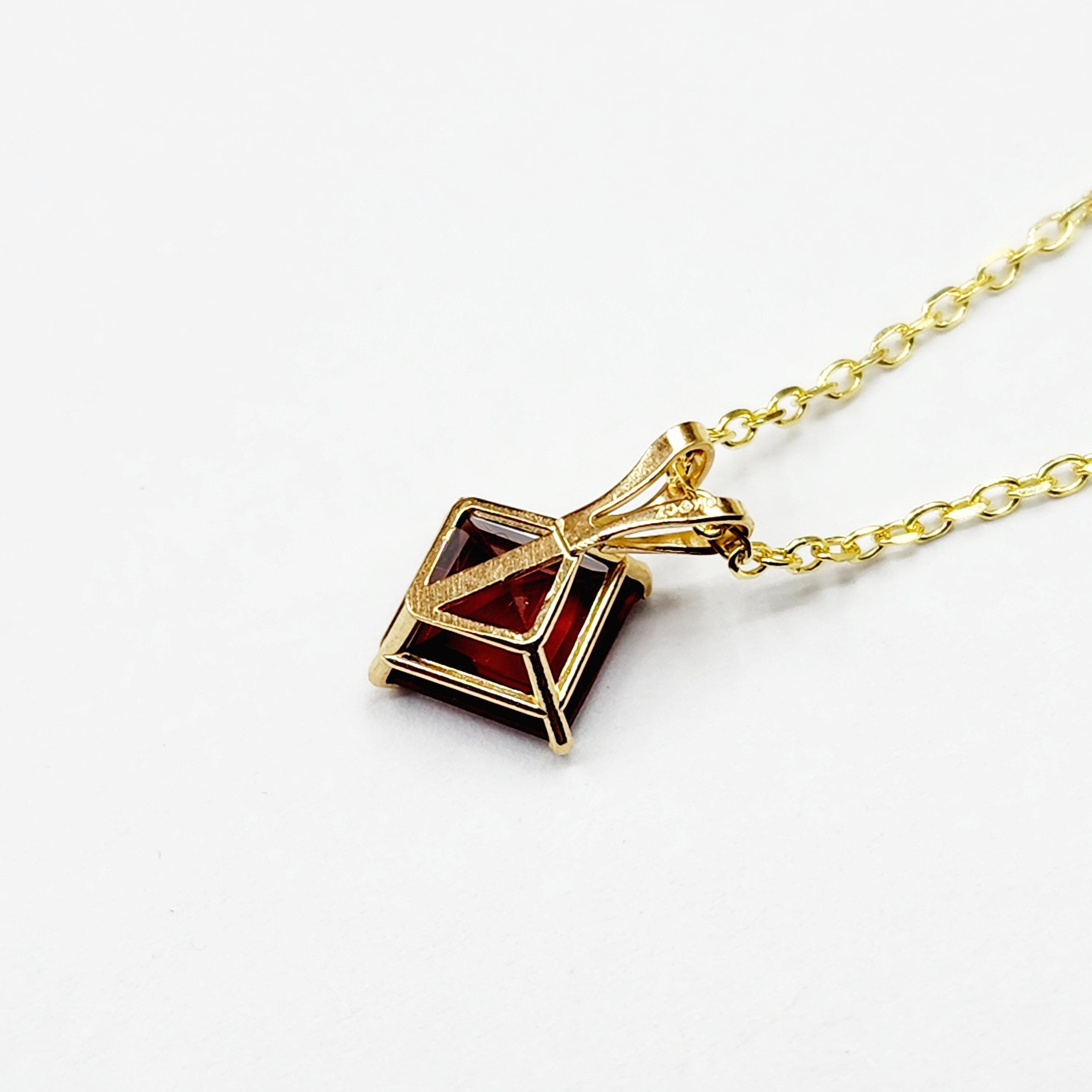 Gold Garnet Pendant Necklace , 10K Yellow Gold Genuine Square Garnet 6x6mm Pendant, January Birthstone, Red Gemstone Garnet Jewelry Gift
