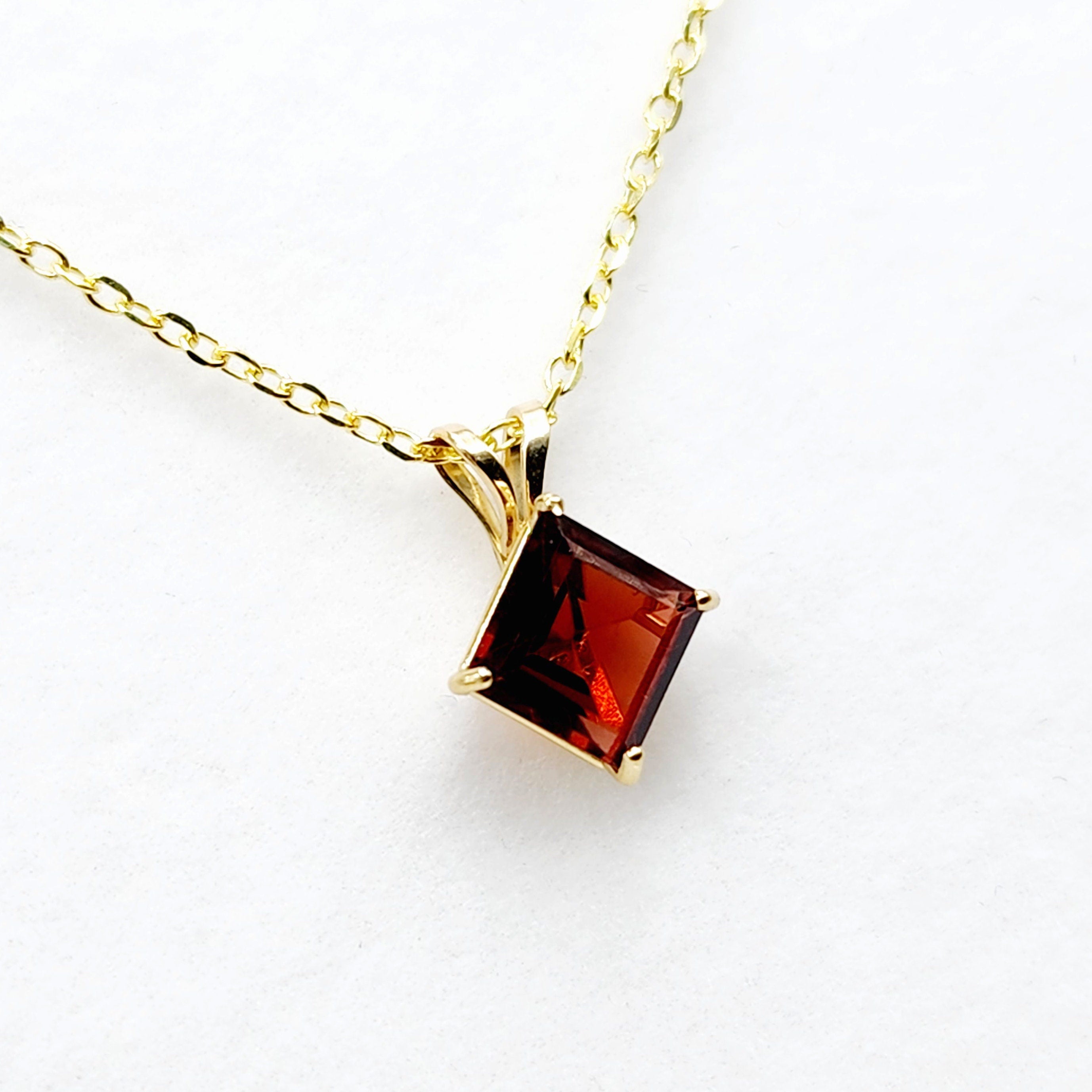 Gold Garnet Pendant Necklace , 10K Yellow Gold Genuine Square Garnet 6x6mm Pendant, January Birthstone, Red Gemstone Garnet Jewelry Gift