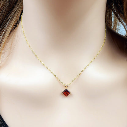Gold Garnet Pendant Necklace , 10K Yellow Gold Genuine Square Garnet 6x6mm Pendant, January Birthstone, Red Gemstone Garnet Jewelry Gift