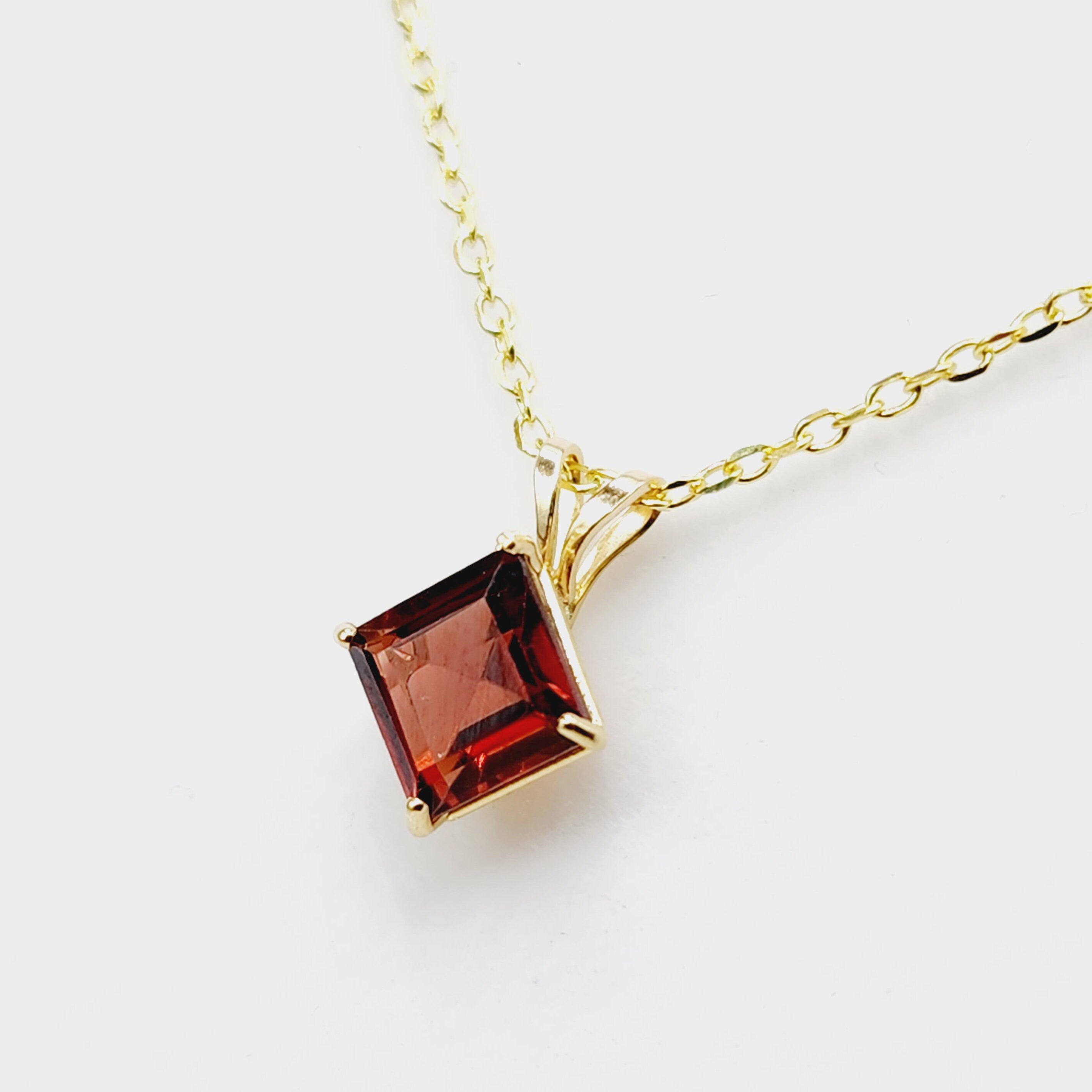 Gold Garnet Pendant Necklace , 10K Yellow Gold Genuine Square Garnet 6x6mm Pendant, January Birthstone, Red Gemstone Garnet Jewelry Gift