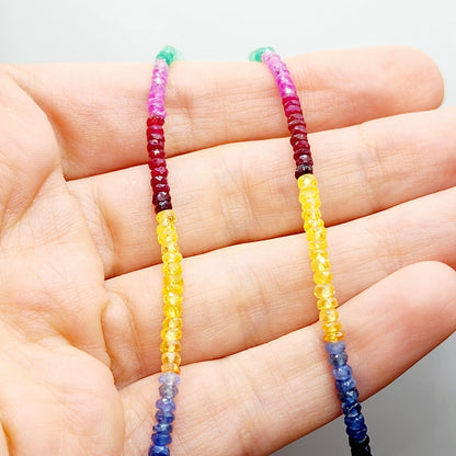 Rainbow Beaded Necklace, Natural Gemstone Beaded Necklace, Rainbow Colorful Seed Bead Necklace, Dainty Necklace Gift, Summer Jewelry