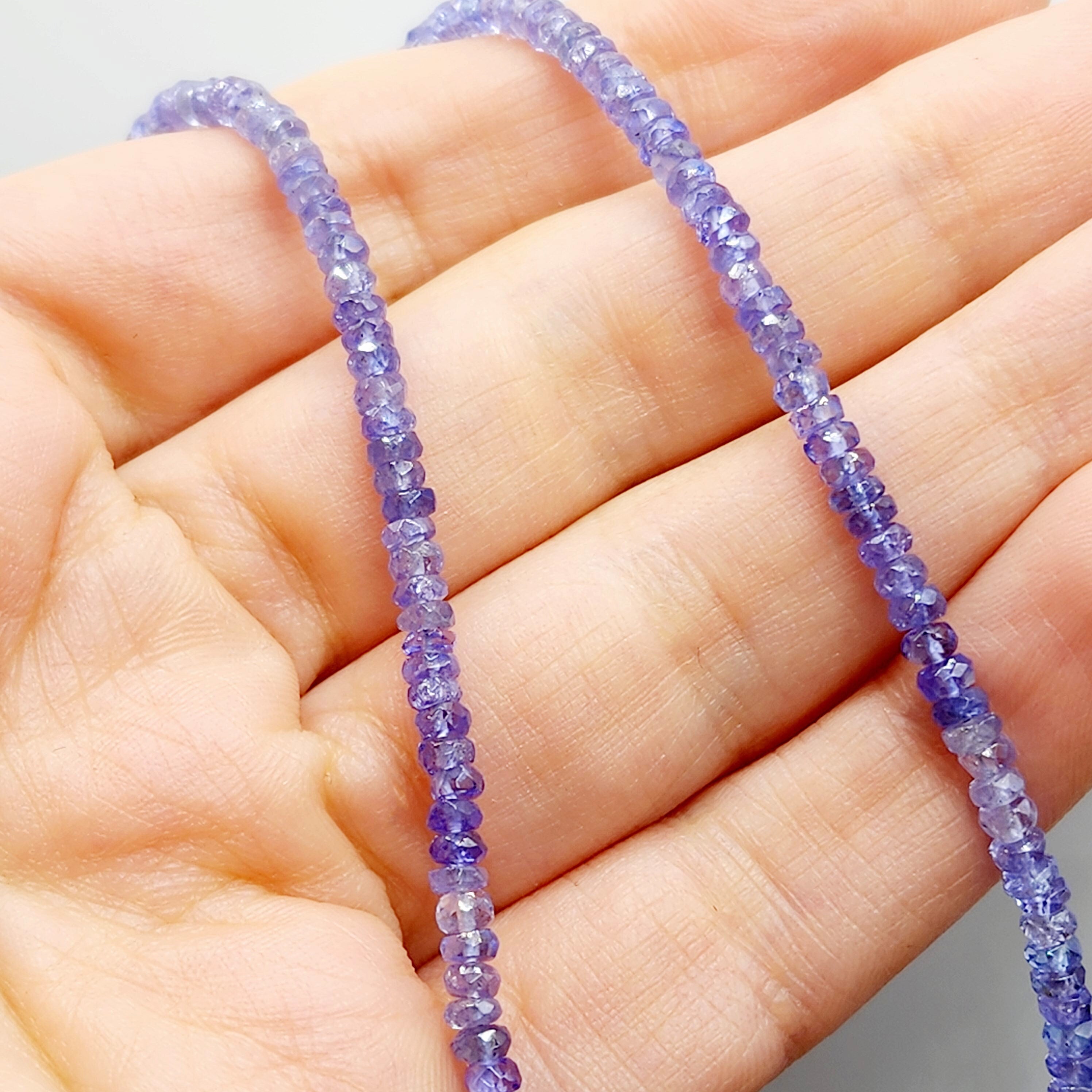 Sterling Silver Tanzanite Necklace, Gemstone Beaded Natural Tanzanite Necklace, Blue Seed Bead Necklace, Dainty Necklace Gift for Birthday