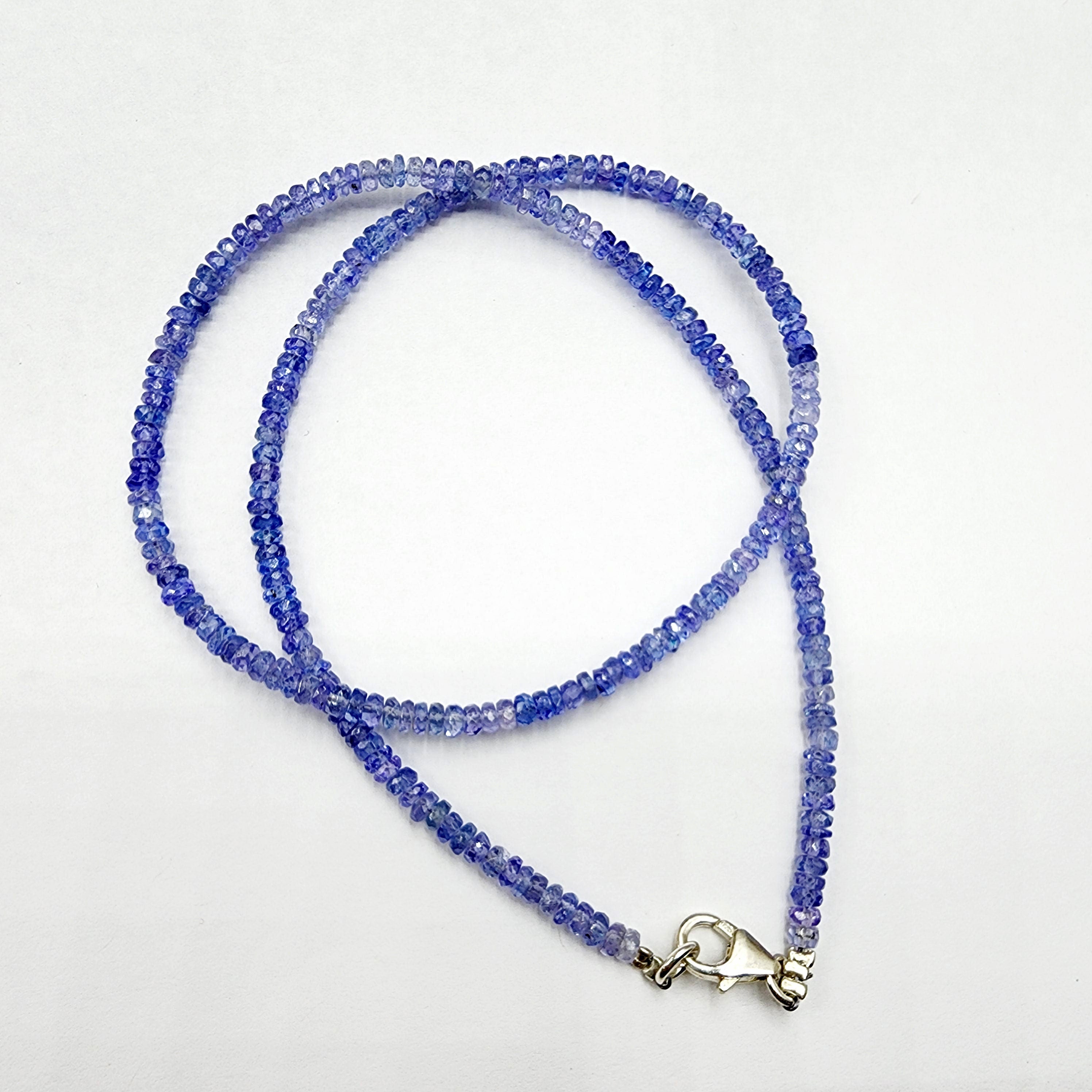 Sterling Silver Tanzanite Necklace, Gemstone Beaded Natural Tanzanite Necklace, Blue Seed Bead Necklace, Dainty Necklace Gift for Birthday