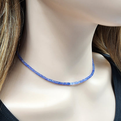 Sterling Silver Tanzanite Necklace, Gemstone Beaded Natural Tanzanite Necklace, Blue Seed Bead Necklace, Dainty Necklace Gift for Birthday