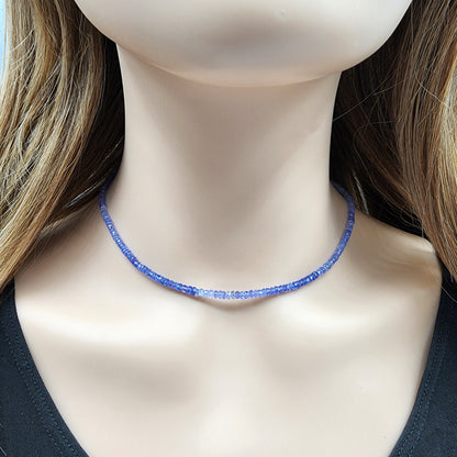 Sterling Silver Tanzanite Necklace, Gemstone Beaded Natural Tanzanite Necklace, Blue Seed Bead Necklace, Dainty Necklace Gift for Birthday