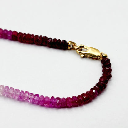 Gold Natural Ruby and Sapphire Beads Necklace,10K Yellow Gold Beaded Necklace, Colorful Beaded Necklace, Dainty Necklace Jewelry Gift