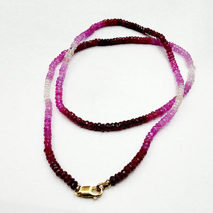 Gold Natural Ruby and Sapphire Beads Necklace,10K Yellow Gold Beaded Necklace, Colorful Beaded Necklace, Dainty Necklace Jewelry Gift