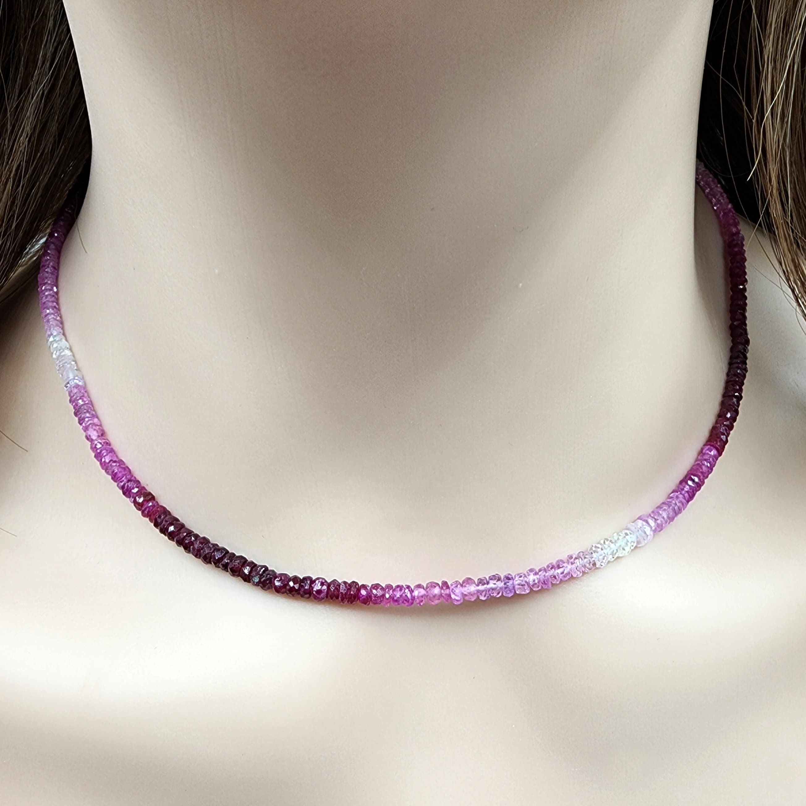 Gold Natural Ruby and Sapphire Beads Necklace,10K Yellow Gold Beaded Necklace, Colorful Beaded Necklace, Dainty Necklace Jewelry Gift