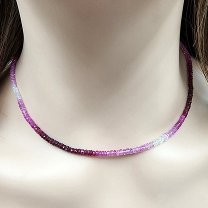 Gold Natural Ruby and Sapphire Beads Necklace,10K Yellow Gold Beaded Necklace, Colorful Beaded Necklace, Dainty Necklace Jewelry Gift