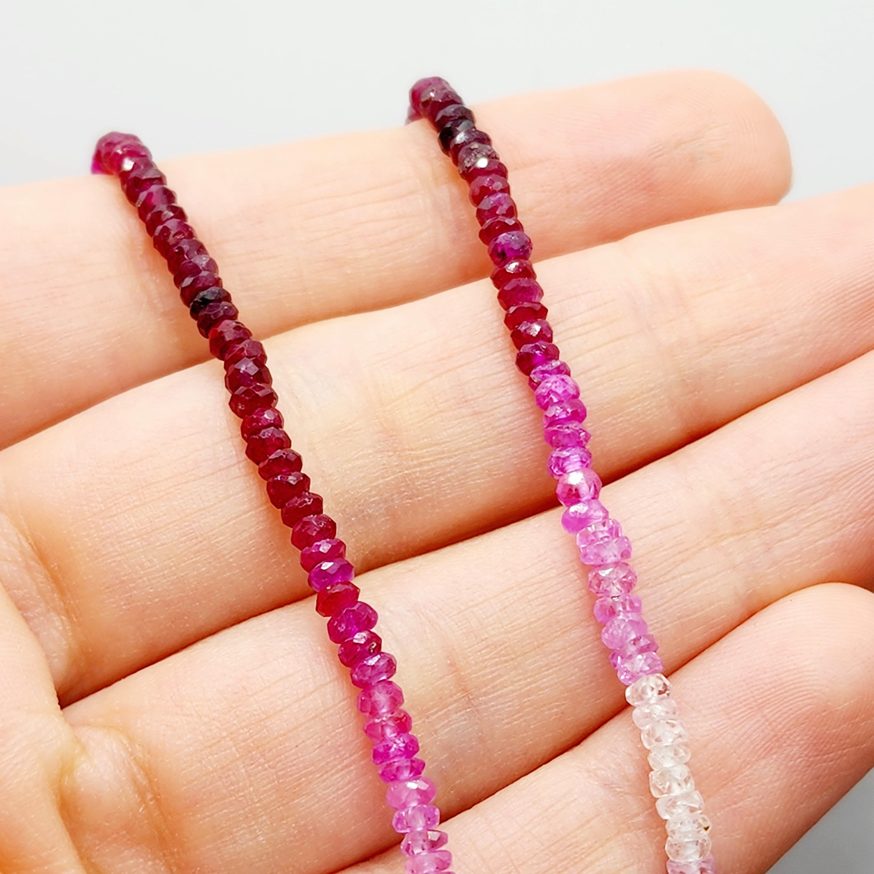Gold Natural Ruby and Sapphire Beads Necklace,10K Yellow Gold Beaded Necklace, Colorful Beaded Necklace, Dainty Necklace Jewelry Gift