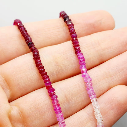 Gold Natural Ruby and Sapphire Beads Necklace,10K Yellow Gold Beaded Necklace, Colorful Beaded Necklace, Dainty Necklace Jewelry Gift