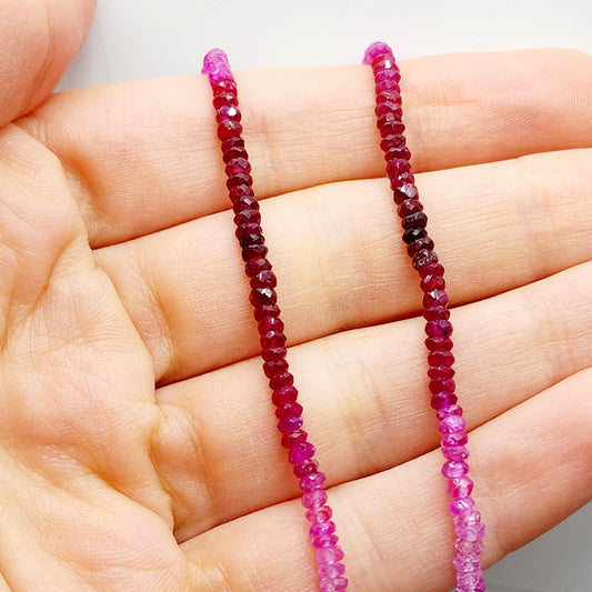 Gold Natural Ruby and Sapphire Beads Necklace,10K Yellow Gold Beaded Necklace, Colorful Beaded Necklace, Dainty Necklace Jewelry Gift