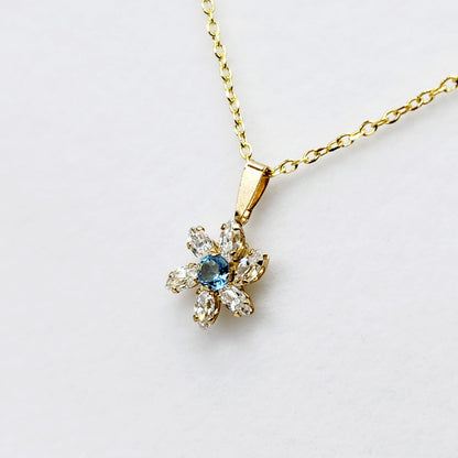 Gold Blue Topaz Starburst Pendant Necklace , 10K Yellow Gold Genuine Blue Topaz and Cubic Zirconia Pendant, Gift for Her, Cute Pendant