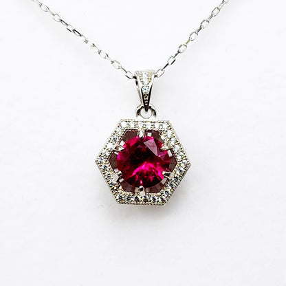 Sterling Silver Corundum and Cubic Zirconia Pendant Necklace, 925 Silver Pendant for Girls , Necklace for Women, Red Gemstone Jewelry