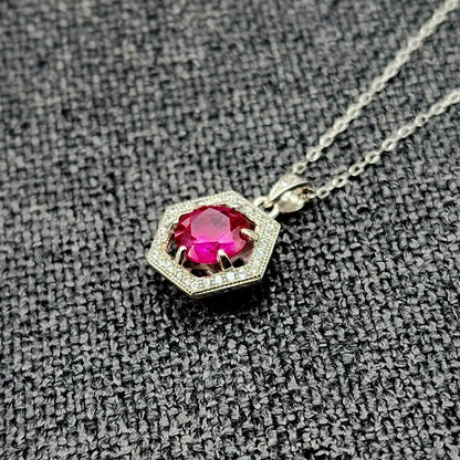 Sterling Silver Corundum and Cubic Zirconia Pendant Necklace, 925 Silver Pendant for Girls , Necklace for Women, Red Gemstone Jewelry