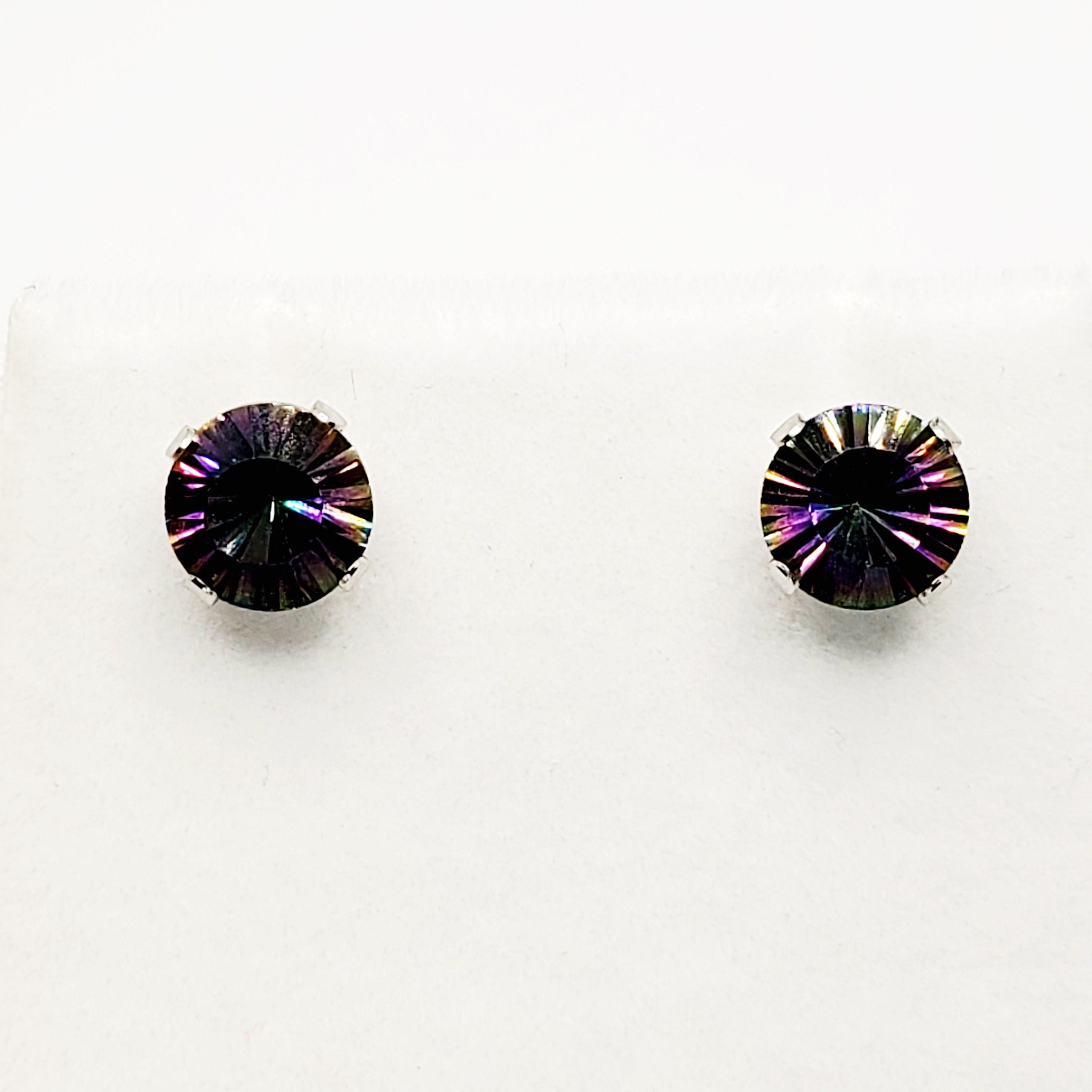 Gold Mystic Topaz Stud Earrings,  10K White Gold Mystic Topaz 6x6mm Stud Earrings For Women, Gemstone Earrings, Birthday Gift For Women