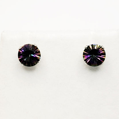 Gold Mystic Topaz Stud Earrings,  10K White Gold Mystic Topaz 6x6mm Stud Earrings For Women, Gemstone Earrings, Birthday Gift For Women