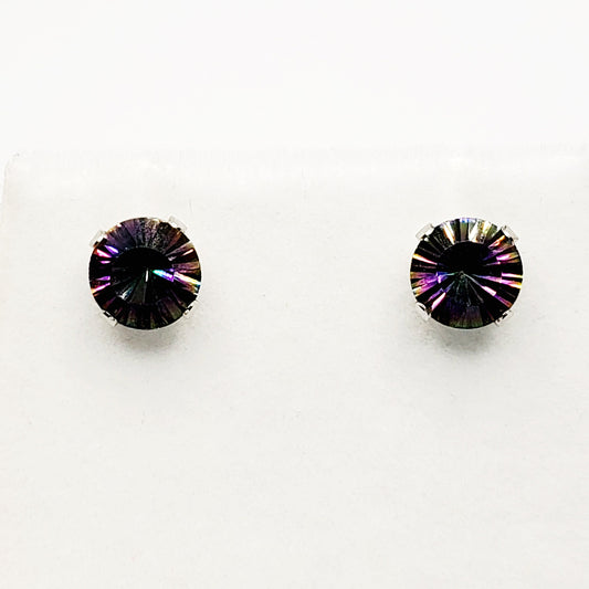 Gold Mystic Topaz Stud Earrings,  10K White Gold Mystic Topaz 6x6mm Stud Earrings For Women, Gemstone Earrings, Birthday Gift For Women
