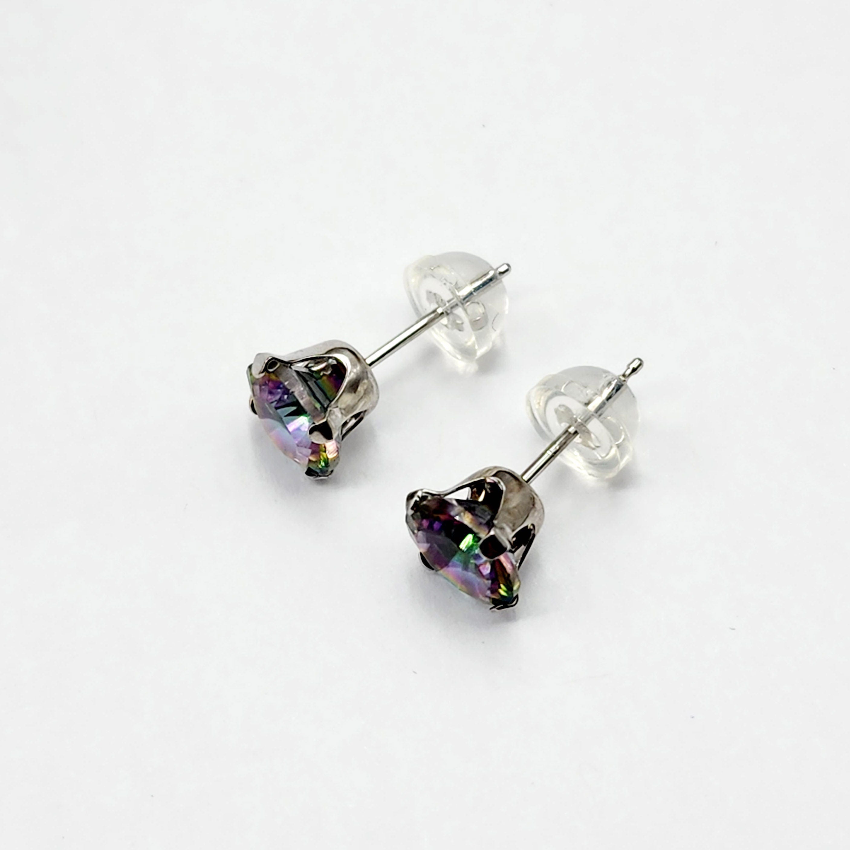 Gold Mystic Topaz Stud Earrings,  10K White Gold Mystic Topaz 6x6mm Stud Earrings For Women, Gemstone Earrings, Birthday Gift For Women