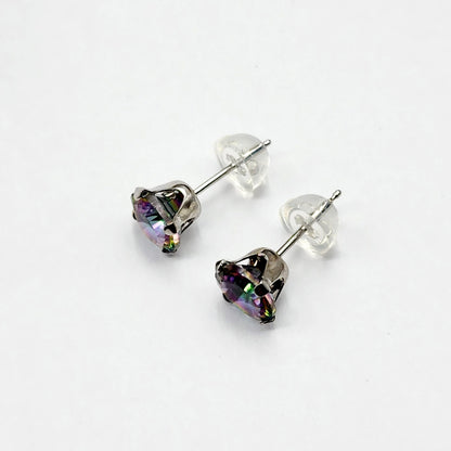 Gold Mystic Topaz Stud Earrings,  10K White Gold Mystic Topaz 6x6mm Stud Earrings For Women, Gemstone Earrings, Birthday Gift For Women