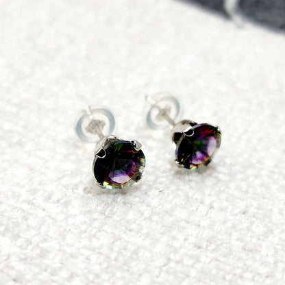 Gold Mystic Topaz Stud Earrings,  10K White Gold Mystic Topaz 6x6mm Stud Earrings For Women, Gemstone Earrings, Birthday Gift For Women