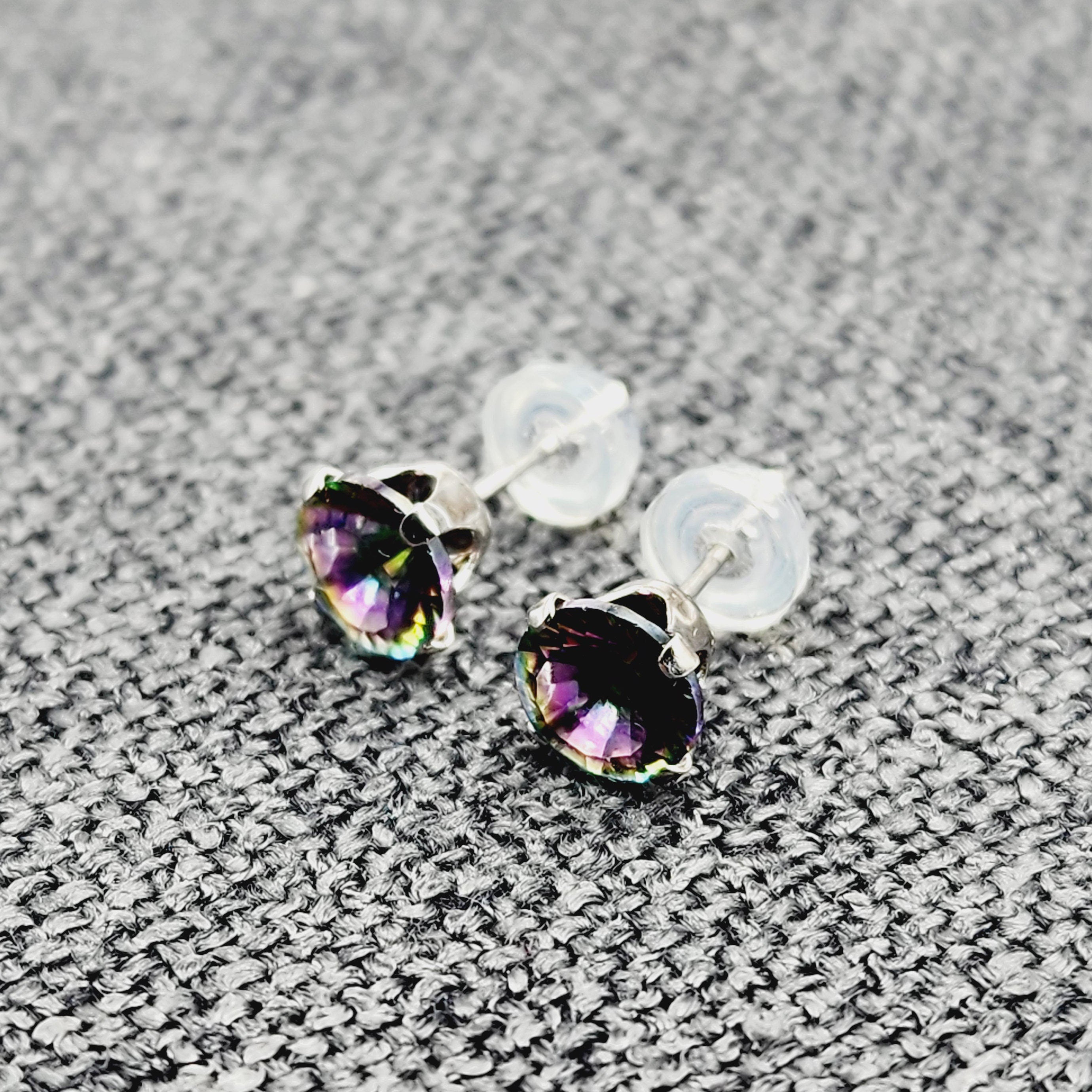 Gold Mystic Topaz Stud Earrings,  10K White Gold Mystic Topaz 6x6mm Stud Earrings For Women, Gemstone Earrings, Birthday Gift For Women