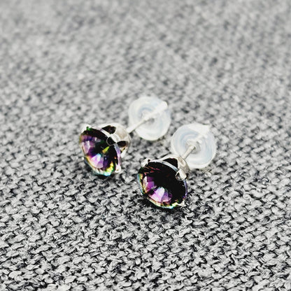Gold Mystic Topaz Stud Earrings,  10K White Gold Mystic Topaz 6x6mm Stud Earrings For Women, Gemstone Earrings, Birthday Gift For Women