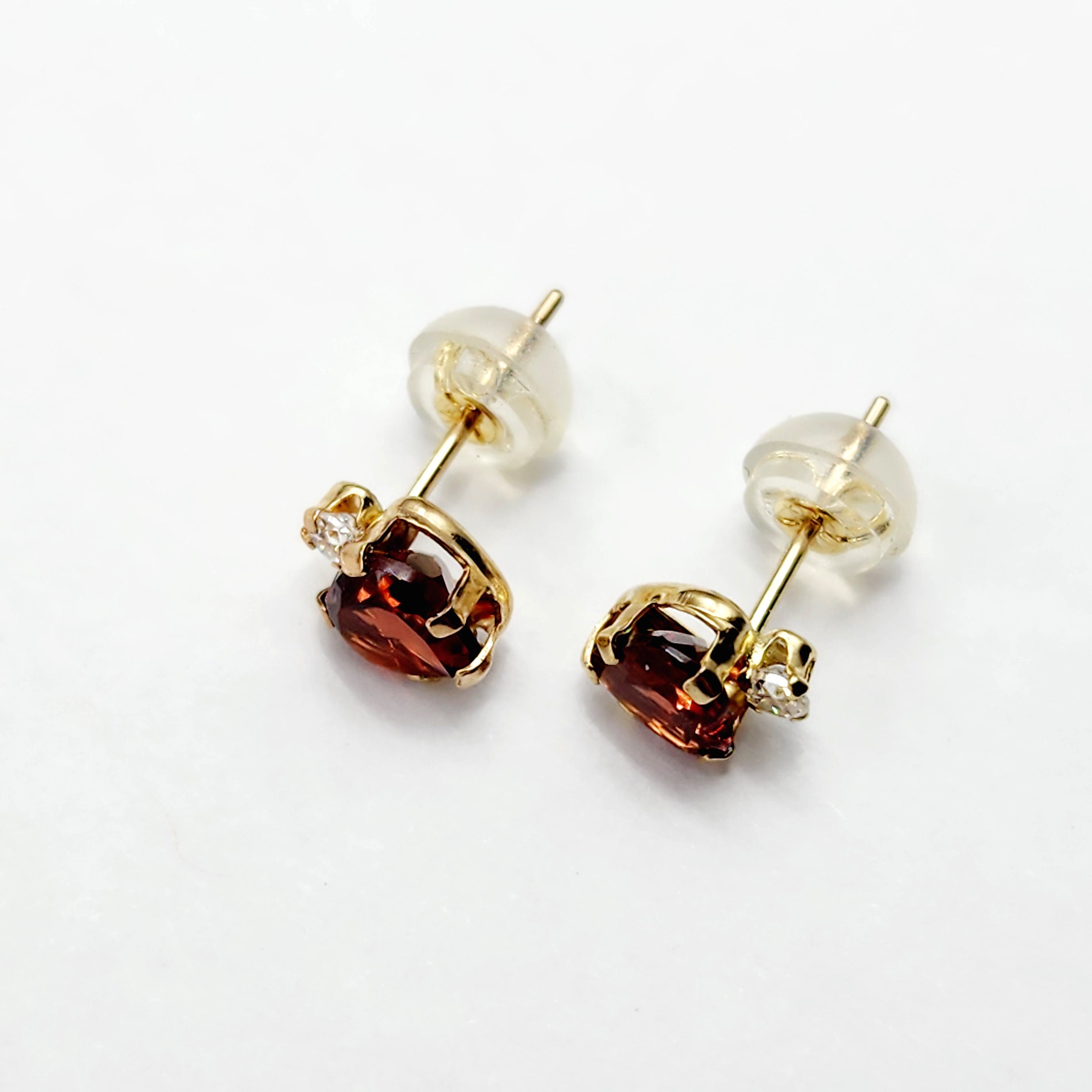 10K Yellow Gold Garnet 4x4mm with CZ Stud Earrings, January Birthstone Birthday, Gift for Her
