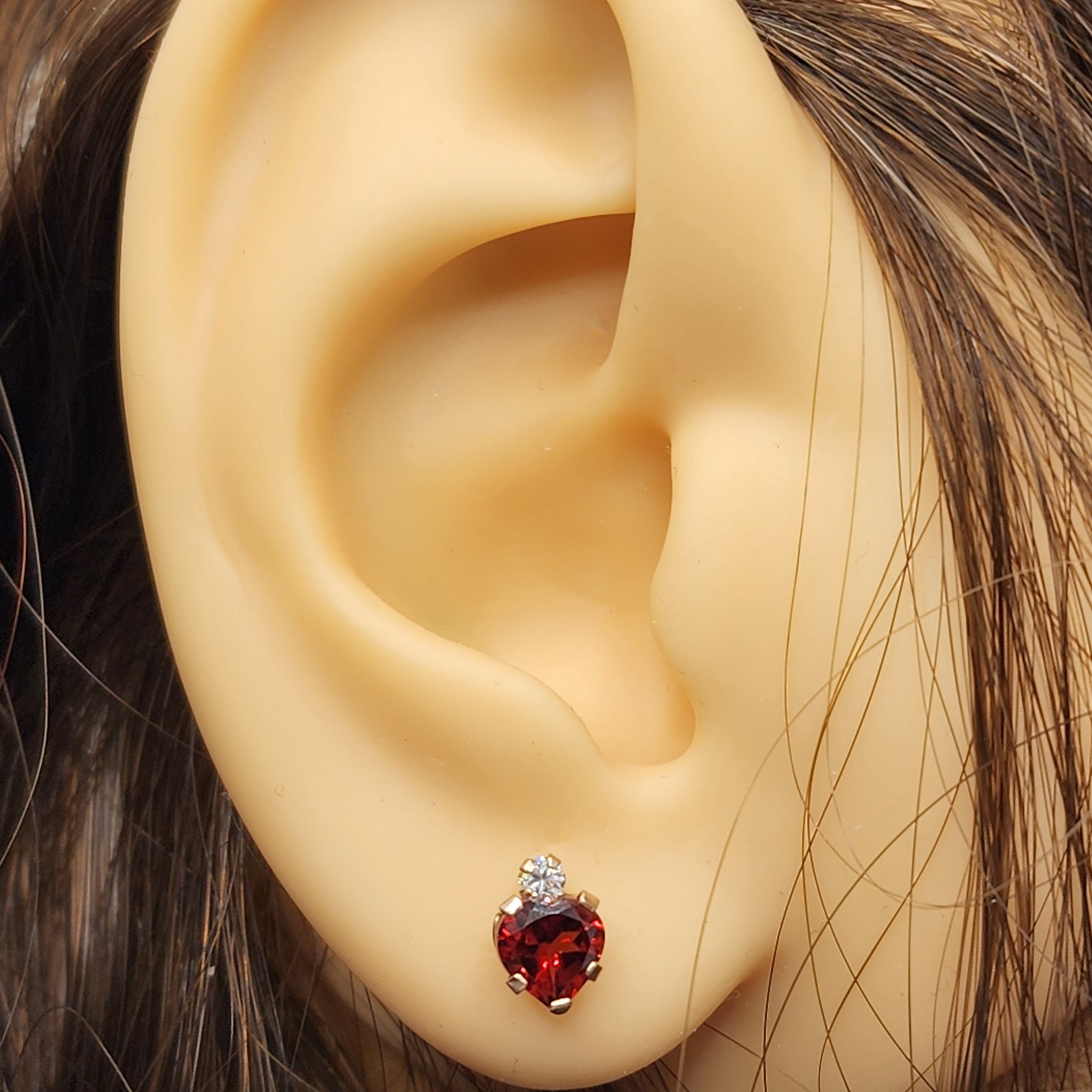 10K Yellow Gold Heart Garnet Stud Earrings, January Birthstone