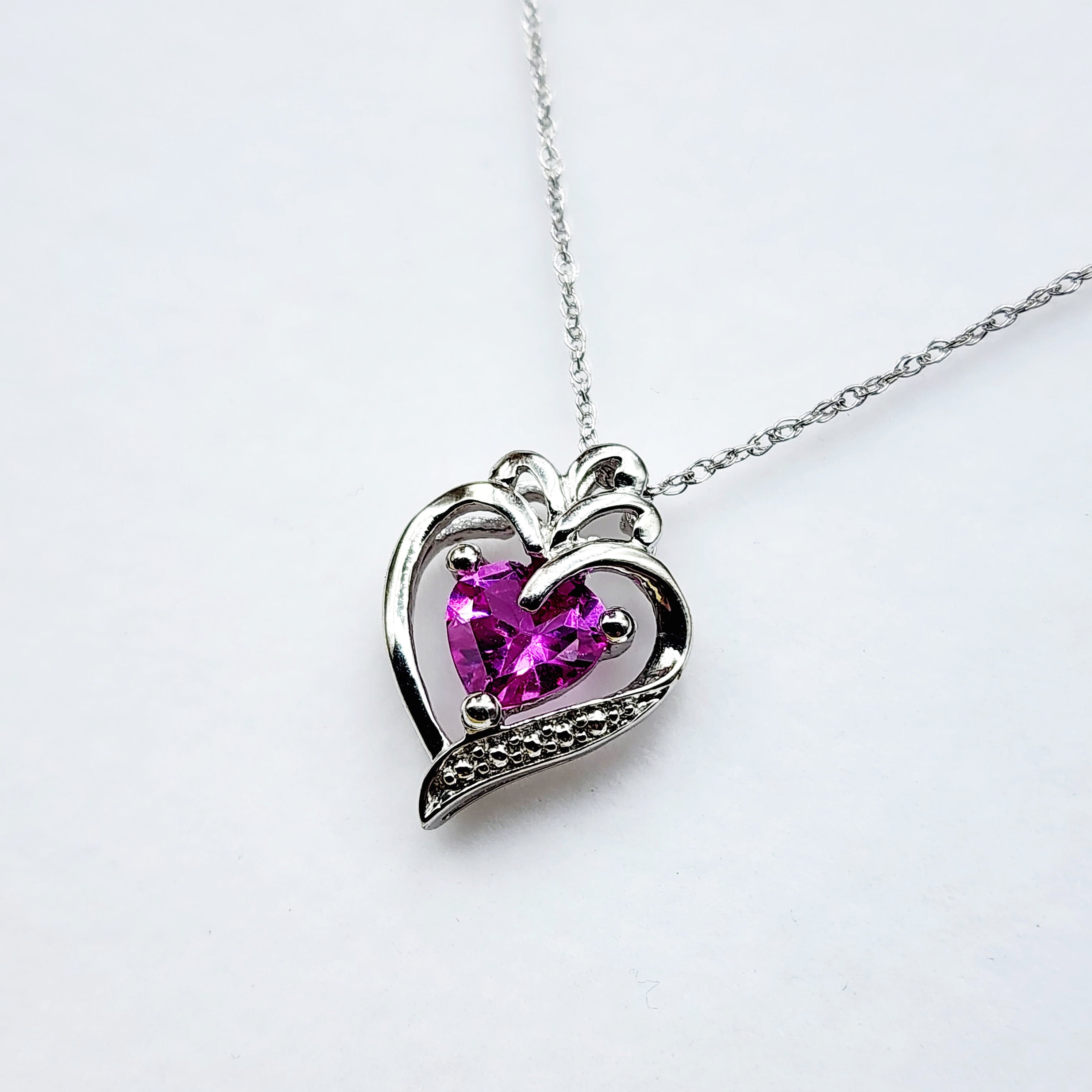 925 Sterling Silver Heart Shape Pink Stone Pendant Necklace Pink Gemstone Gift for Women Girls Valentine Gift for Girlfriend