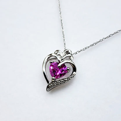 925 Sterling Silver Heart Shape Pink Stone Pendant Necklace Pink Gemstone Gift for Women Girls Valentine Gift for Girlfriend
