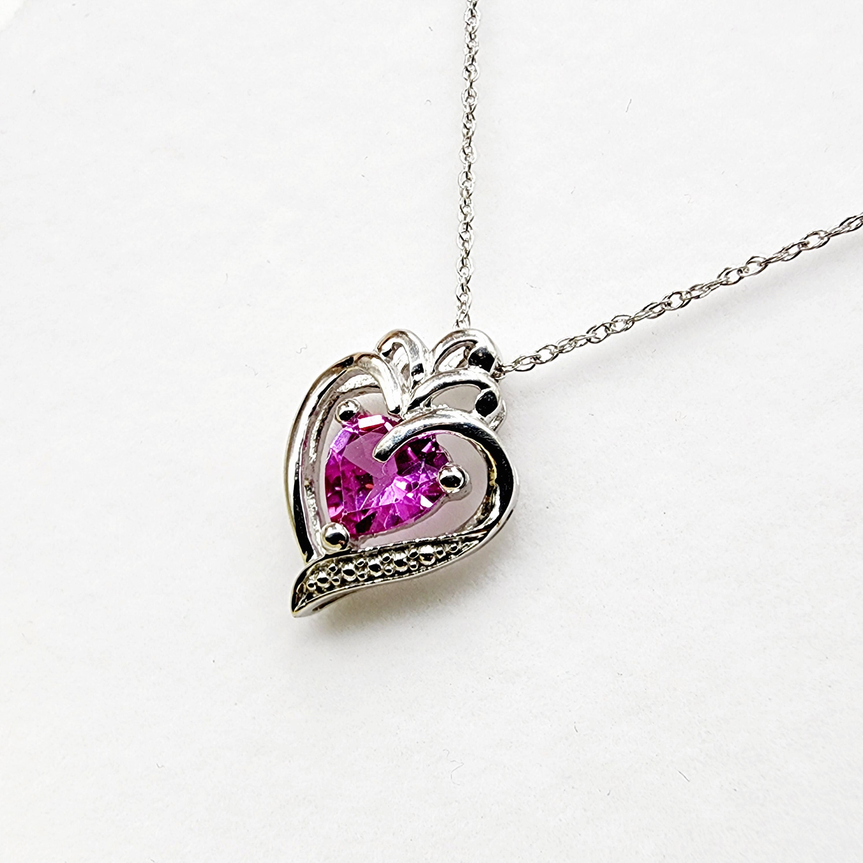 925 Sterling Silver Heart Shape Pink Stone Pendant Necklace Pink Gemstone Gift for Women Girls Valentine Gift for Girlfriend