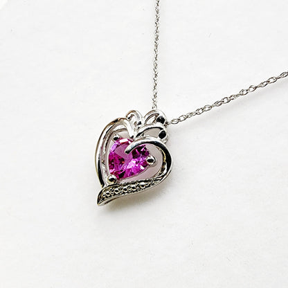 925 Sterling Silver Heart Shape Pink Stone Pendant Necklace Pink Gemstone Gift for Women Girls Valentine Gift for Girlfriend