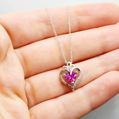 925 Sterling Silver Heart Shape Pink Stone Pendant Necklace Pink Gemstone Gift for Women Girls Valentine Gift for Girlfriend