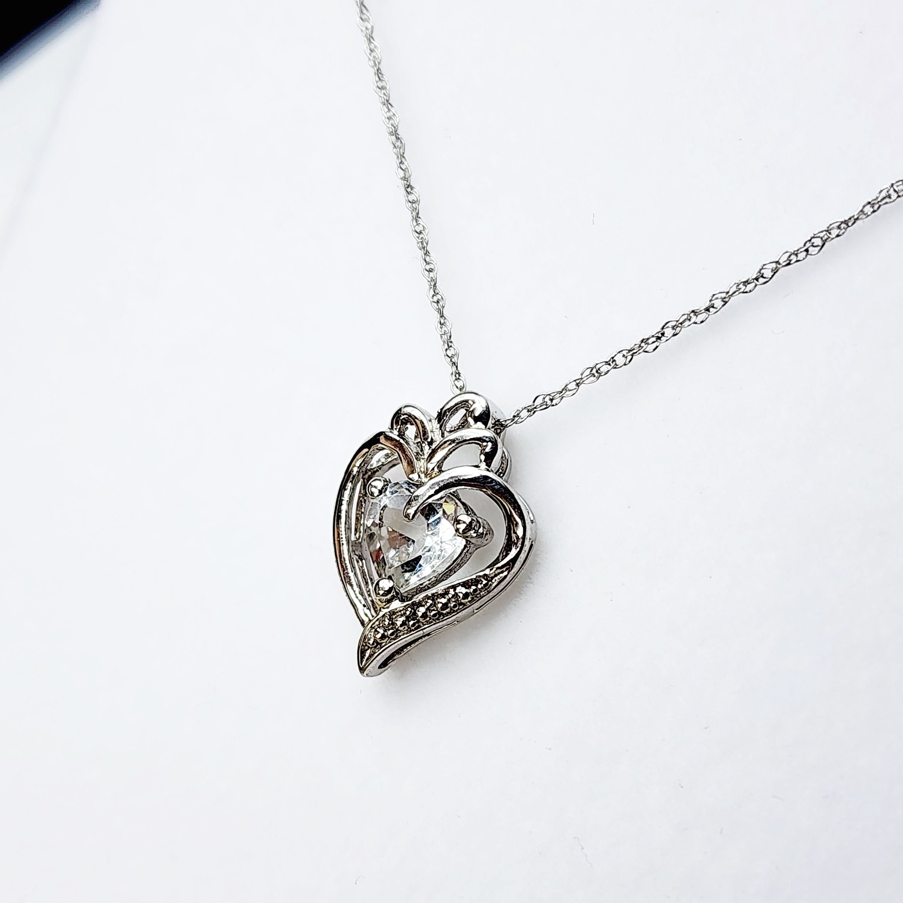 925 Sterling Silver Heart Shape White Topaz Pendant Necklace Topaz Gemstone Gift for Women Girls Valentine Gift for Girlfriend