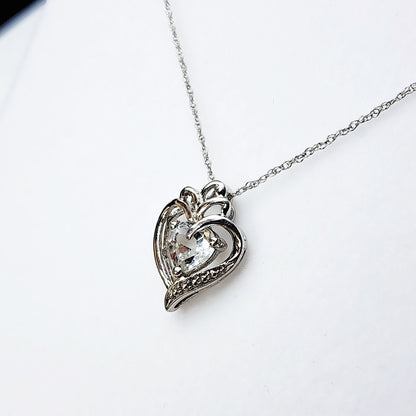925 Sterling Silver Heart Shape White Topaz Pendant Necklace Topaz Gemstone Gift for Women Girls Valentine Gift for Girlfriend