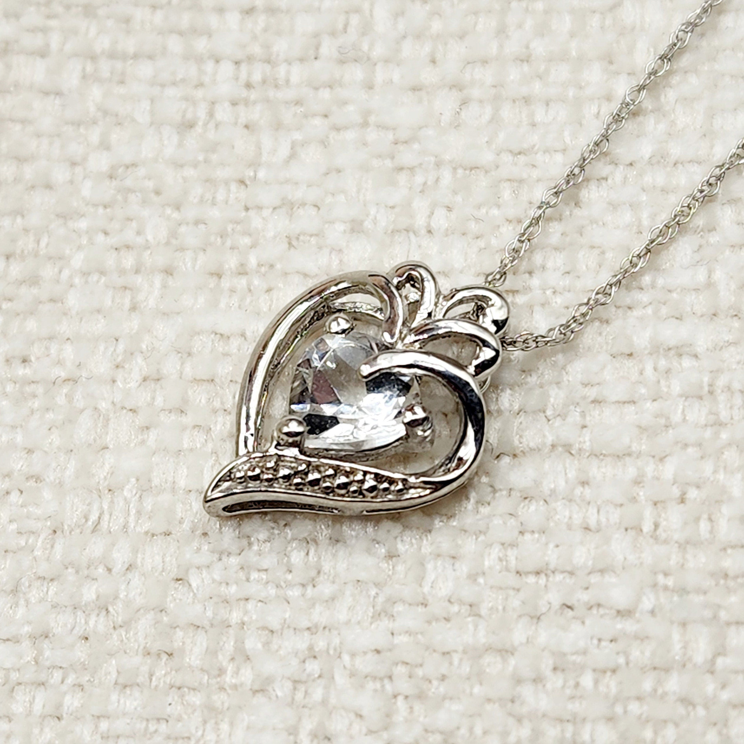 925 Sterling Silver Heart Shape White Topaz Pendant Necklace Topaz Gemstone Gift for Women Girls Valentine Gift for Girlfriend