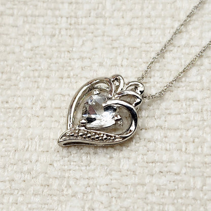 925 Sterling Silver Heart Shape White Topaz Pendant Necklace Topaz Gemstone Gift for Women Girls Valentine Gift for Girlfriend