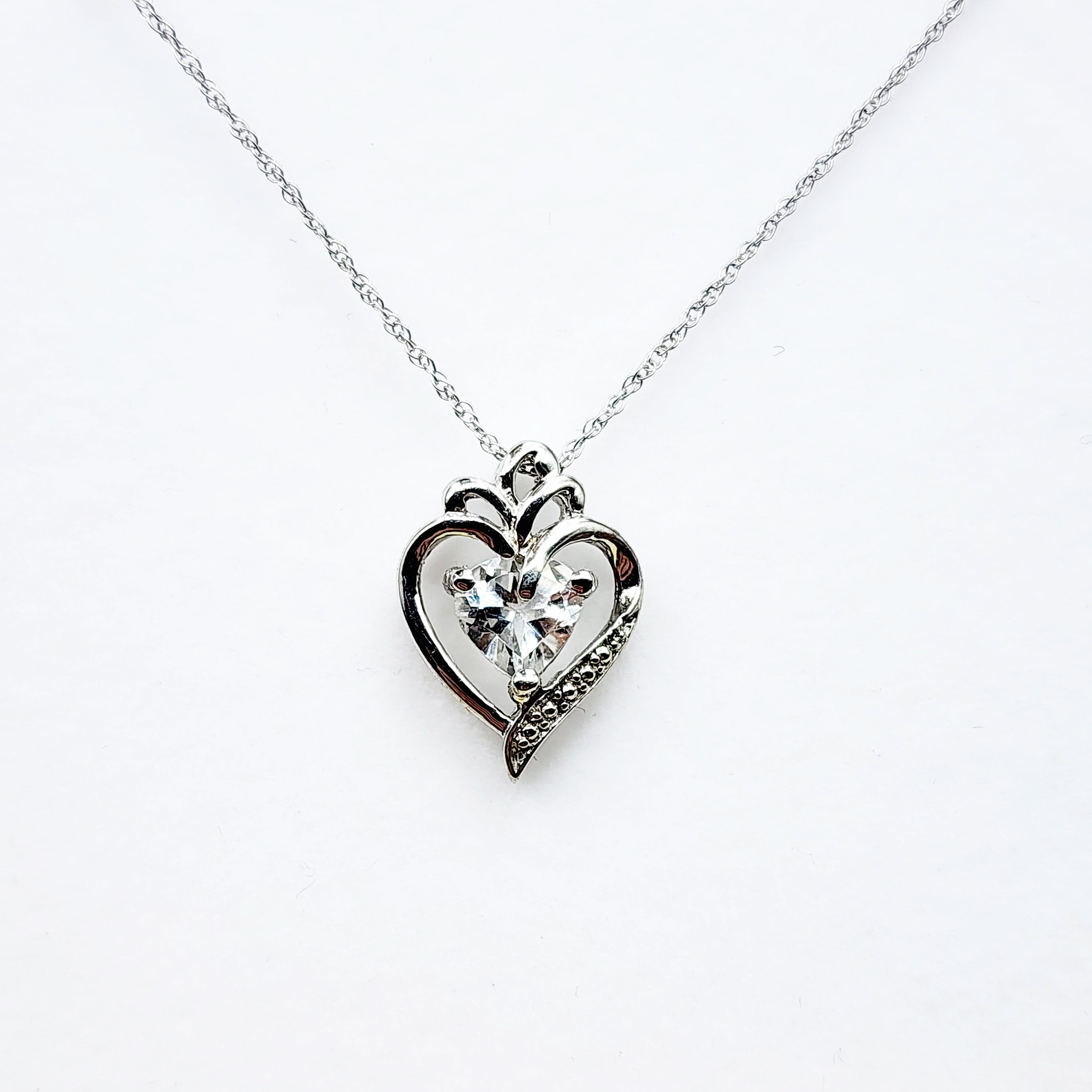 925 Sterling Silver Heart Shape White Topaz Pendant Necklace Topaz Gemstone Gift for Women Girls Valentine Gift for Girlfriend