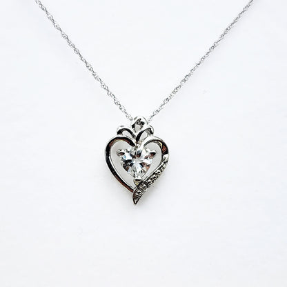 925 Sterling Silver Heart Shape White Topaz Pendant Necklace Topaz Gemstone Gift for Women Girls Valentine Gift for Girlfriend