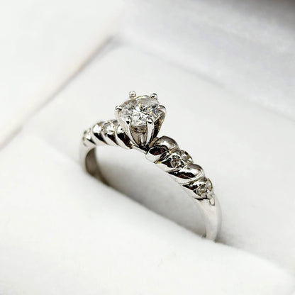 Gold Diamonds Ring, 10K White Gold Natural Diamond 4.6mm Ring, Engagement Wedding Ring for Women,  Diamonds Wedding Ring for Her Luxury Gift