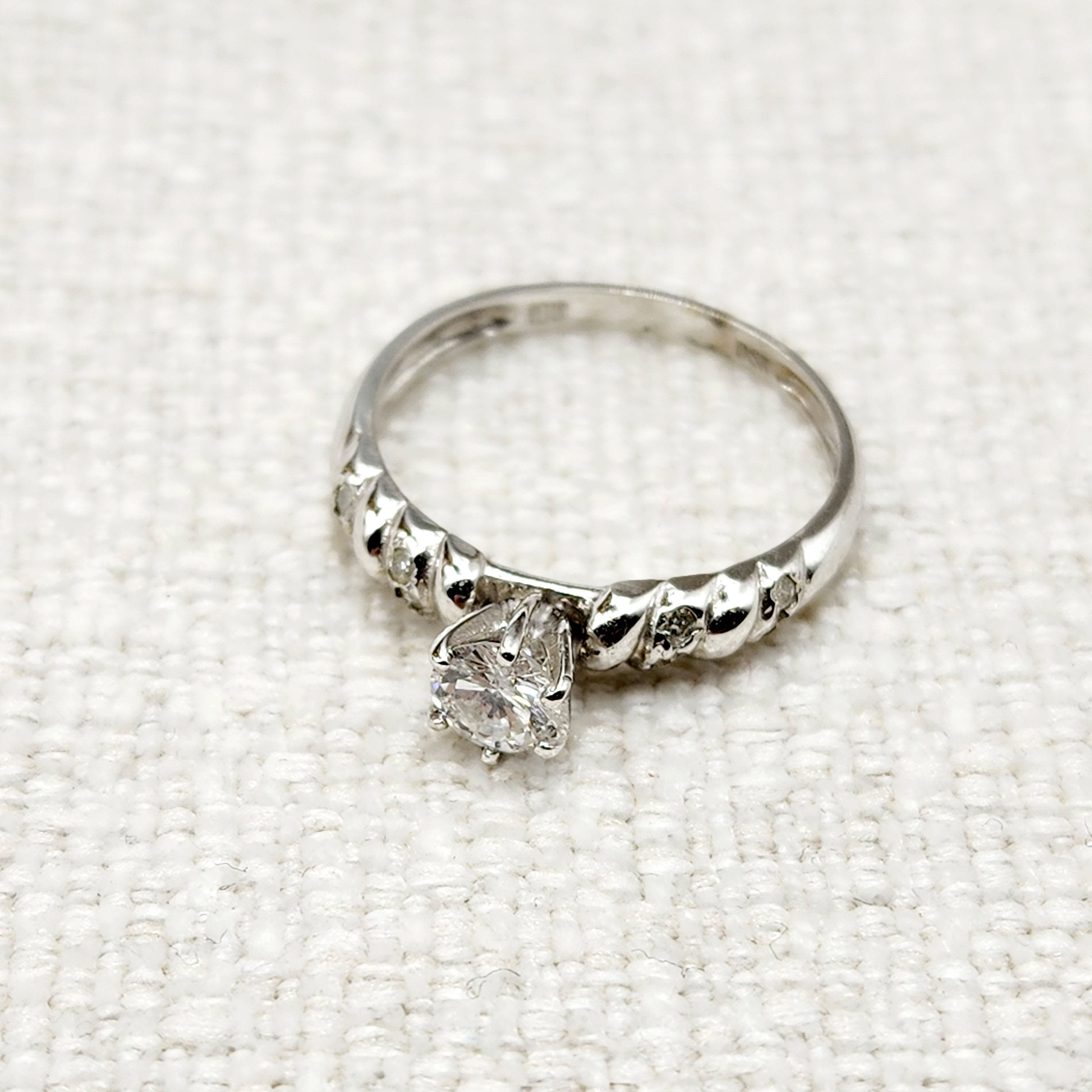 Gold Diamonds Ring, 10K White Gold Natural Diamond 4.6mm Ring, Engagement Wedding Ring for Women,  Diamonds Wedding Ring for Her Luxury Gift